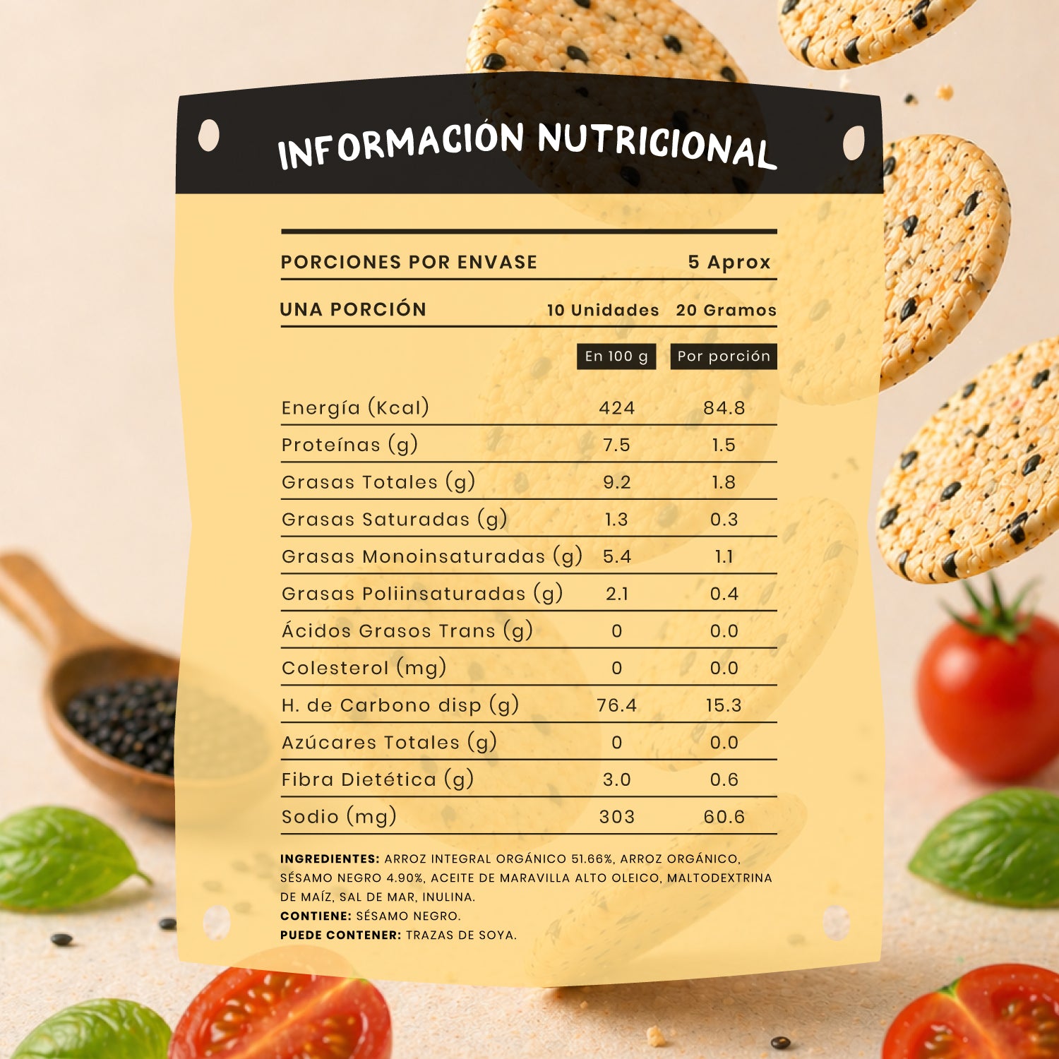 Galleta de arroz Brown Rice Crisps sabor Sésamo Negro 100 gr