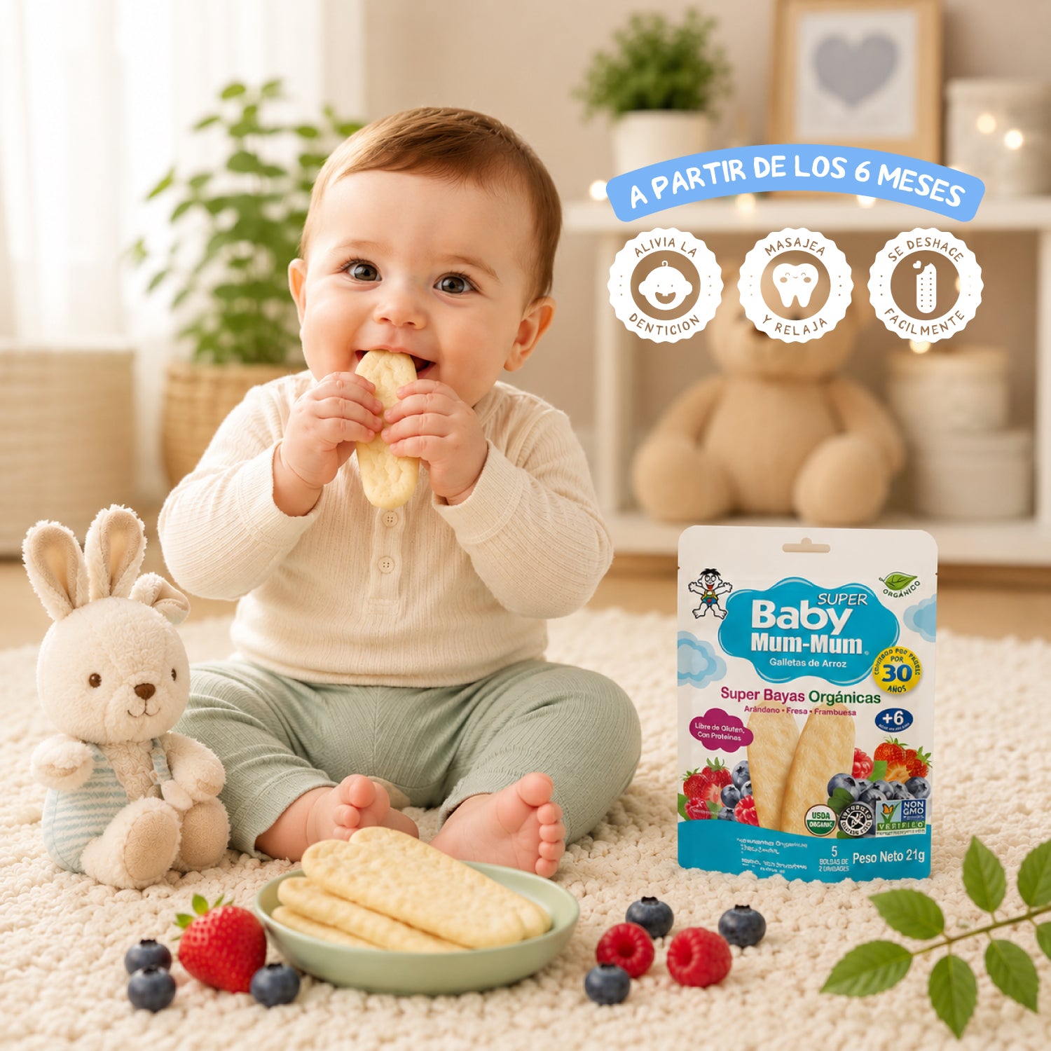 Galleta Súper Baby Mum-Mum Orgánica sabor Berries 21 gr