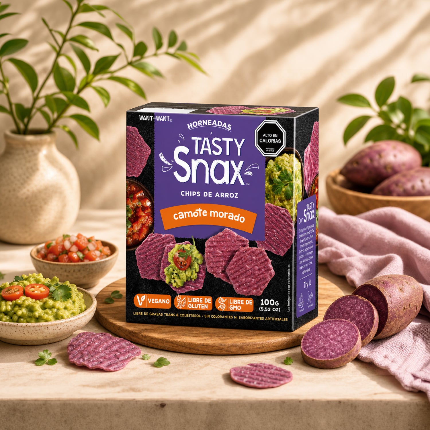 Chips de arroz Tasty Snax sabor Camote Morado 100 gr