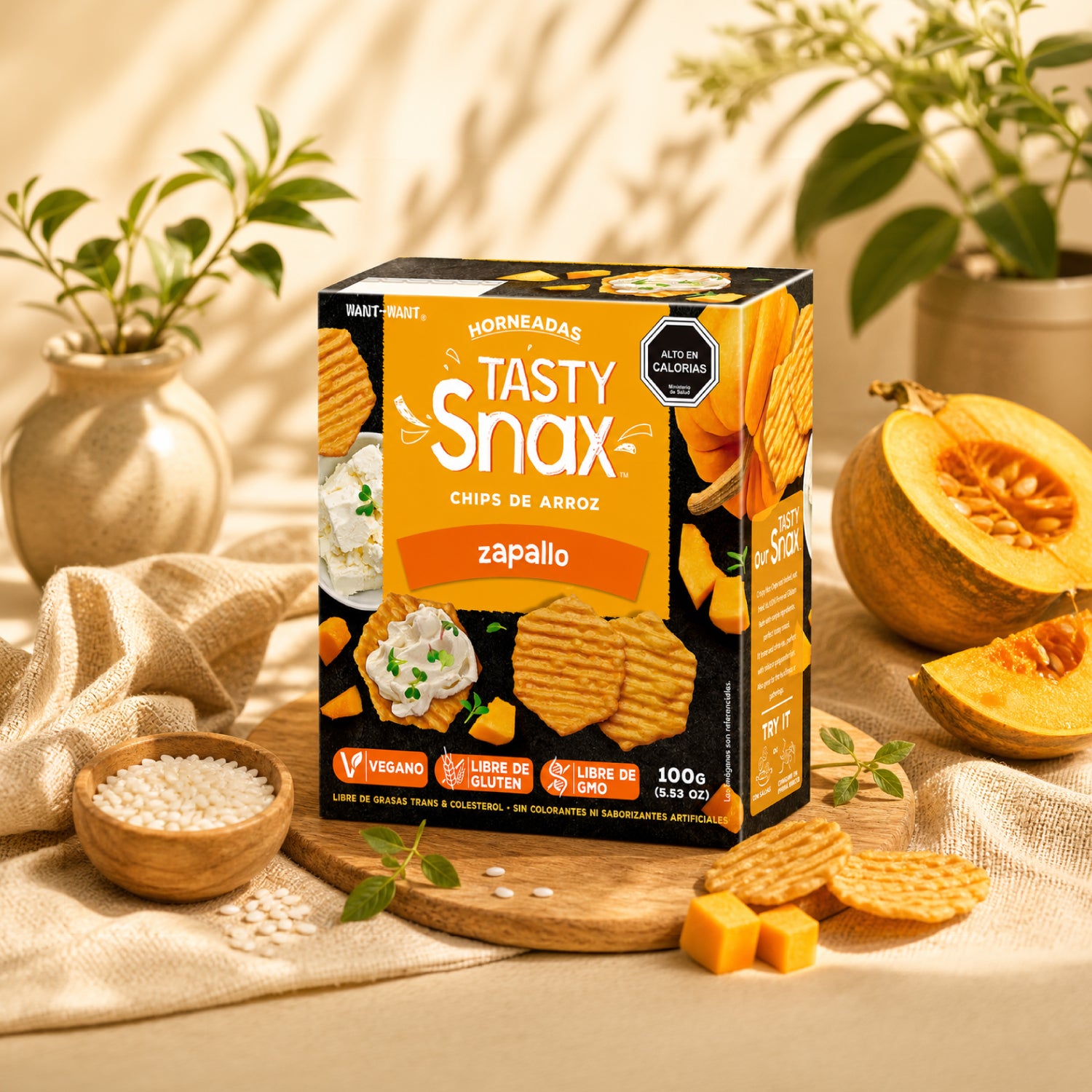 Chips de arroz Tasty Snax sabor Zapallo 100 gr