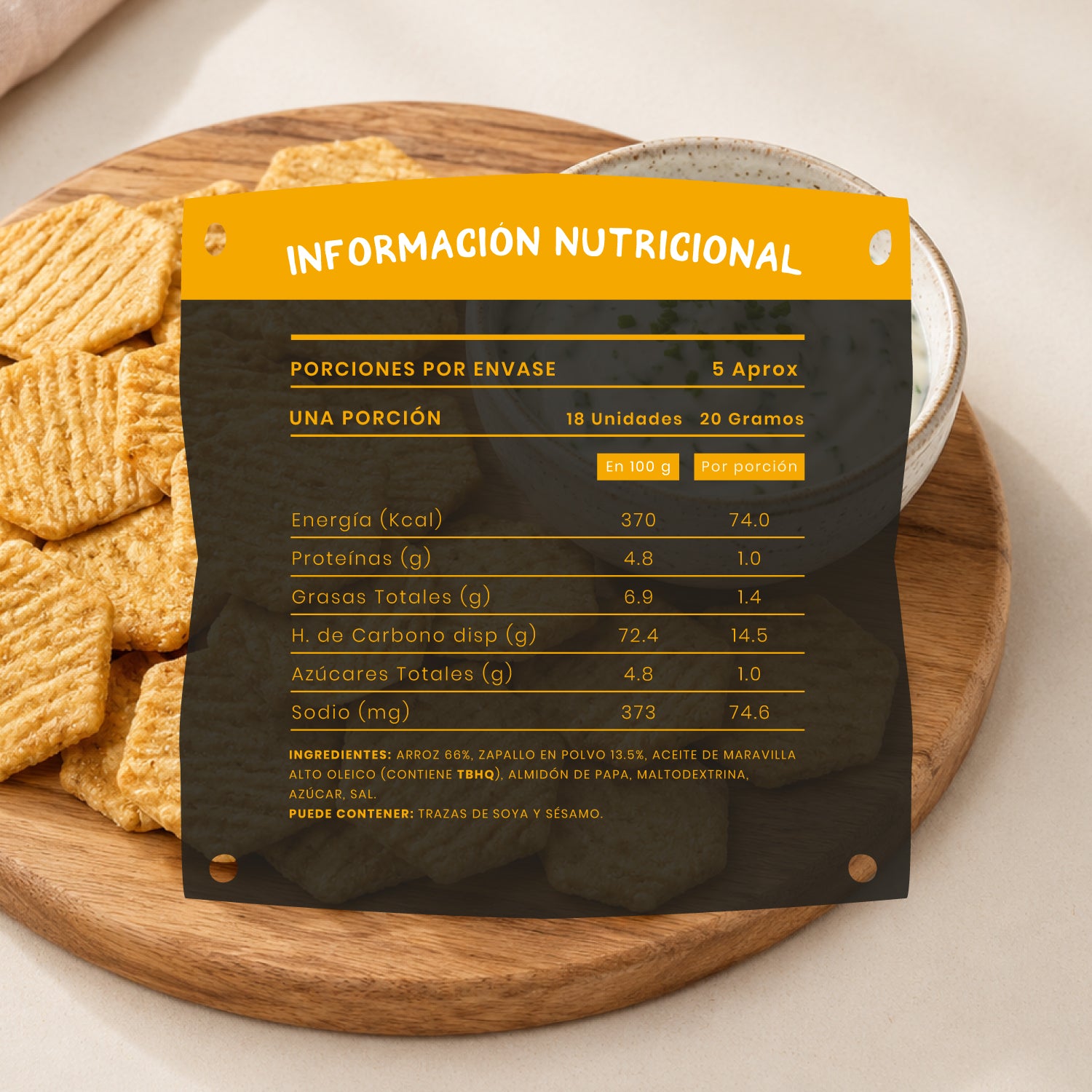 Chips de arroz Tasty Snax sabor Zapallo 100 gr