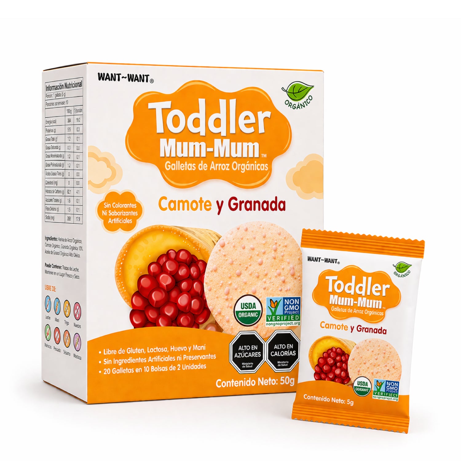 Galleta Toddler Mum-Mum Orgánica sabor Camote y Granada 50 gr