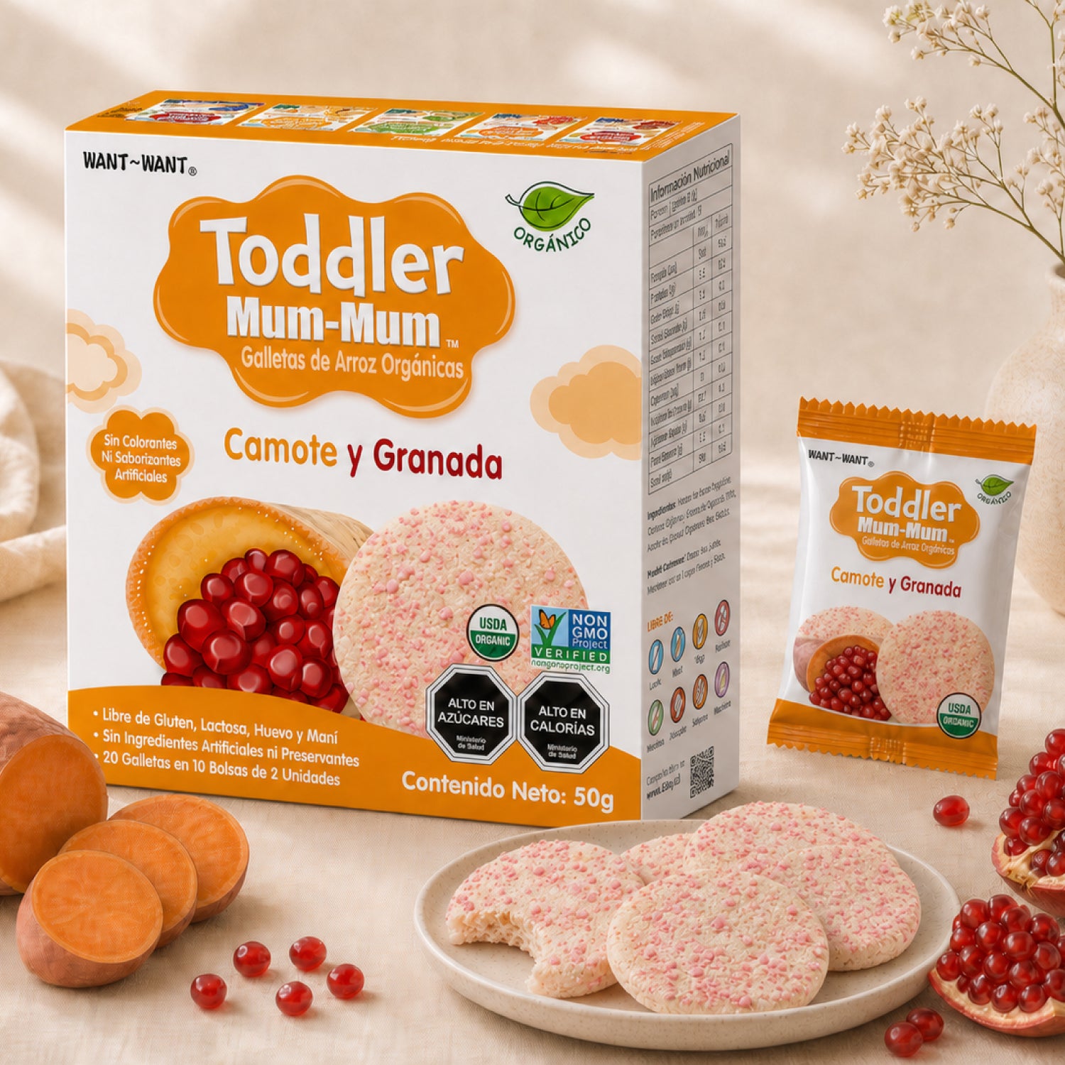 Galleta Toddler Mum-Mum Orgánica sabor Camote y Granada 50 gr